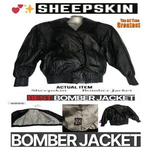 🛑 SHEEPSKIN Leather 🆒➕ BOMBER JACKET Classic Button Pockets Lined 💸BUY NOW‼️